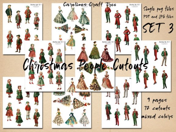 Christmas People Cutouts Mixed Color: Festive Ephemera for Junk Journals