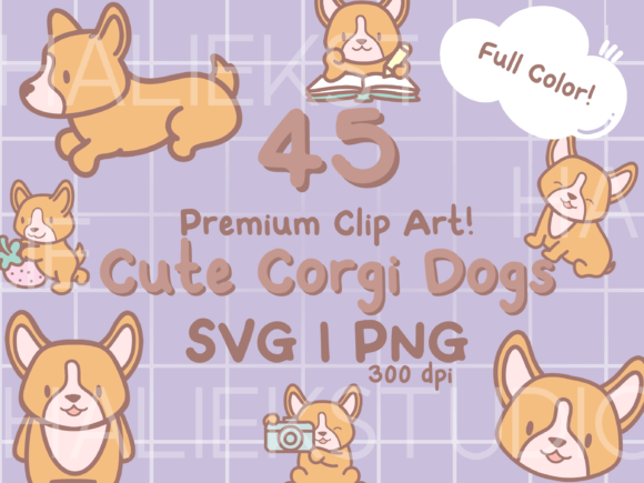 Cute Corgi Dogs Color Clip Art Bundle: Kawaii Designs for Creators