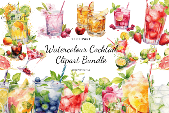 Elevate Your Designs with a Watercolour Cocktail Clipart Bundle