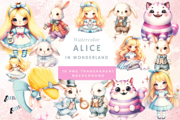 Enchanting Alice in Wonderland Watercolour Clipart for Creatives