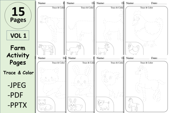 Farm Animals Activity Page: Trace & Color Fun