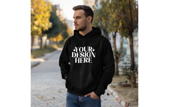 Gildan 18500 Hoodie Man Black Color Mock: Elevate Your Designs