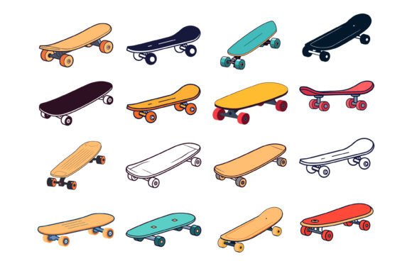 Skateboard Icon Color Vector Set: Beyond the Font File
