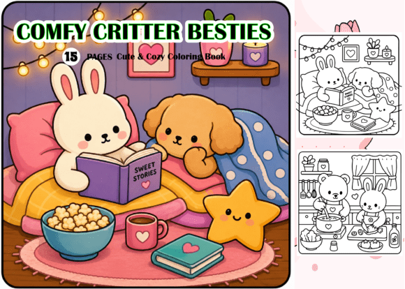Snuggle Up with Comfy Critter Besties: A Creative's Cozy Coloring Asset