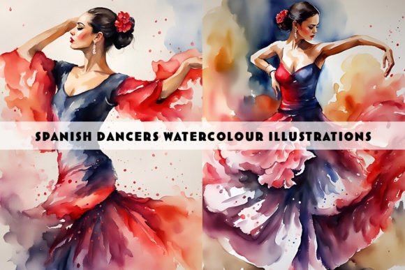 Spanish Flamenco Dancer Watercolour Duo: A Creative Asset
