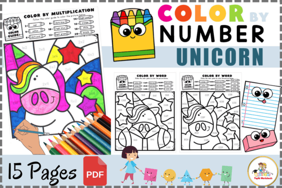 Unicorn Color by Number & Words Activity: A Whimsical Design Asset