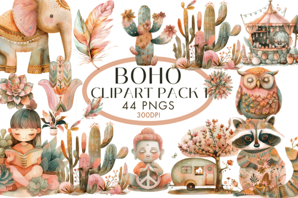 Watercolour Boho Clipart: 44 PNGs for Your Creative Projects