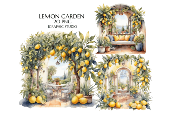 Watercolour Cozy Lemon Garden Clipart: A Mediterranean Escape