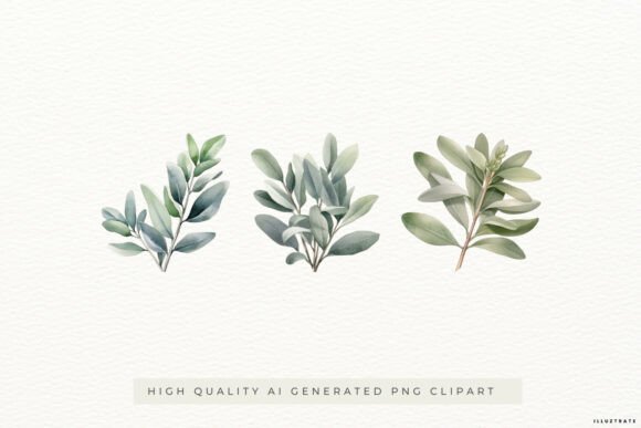 Watercolour Greenery Leaves PNG Clipart for Rustic Charm